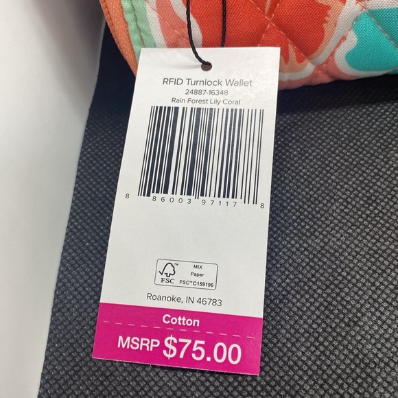 🪸VERA BRADLEY🪸Rain Forest Lily Coral RFID Turnlock Wallet in Cotton/NWT - Picture 6 of 8